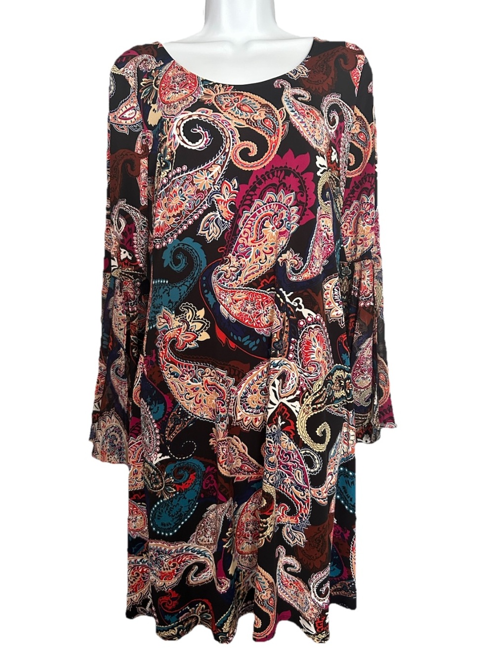 MSK Long Sleeve Multicolored Paisley Print Bell Sleeve Dress Women’s Small